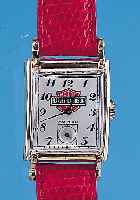 WALTHAM Herrenarmbanduhr, Ref.-Nr. 7353453, USA um 1949, GG-filled, Boden gedr., Konkav- gl., Blatt rest., Harley Davidson Aufdruck später, kl. ...
