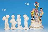 VIER FIGUREN, GOEBEL, UM 1948-1952, FEINSTEINGUT, DARST. DER VIER JAHRESZEITEN, MIN. BEST., EIN KOPF GEKLEBT, H. JE CA. 9 CM