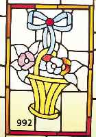 BLEIVERGLASUNG, DEUTSCH, UM 1900, BLUMENKORBMOTIV AUS BUNTEN TEILS RELIEFIERTEN GLäSERN, CA. 60 X 42 CM