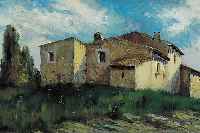 GIRO, VINZENZ, 1856-1918, ITALIENISCHE DORF-ANSICHT IN DER TOSKANA, ÖL/LWD, RE. U. SIGN., CA. 40 X 76 CM, R.