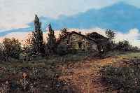 KLEIN, WILHELM, 1821 DüSSELDORF-1897 REMAGEN. LANDSCHAFT MIT BäUERIN VOR KATE, ÖL/LWD, LI. U. SIGN., DOUBLIERT, CA. 28 X 45 CM, R.
