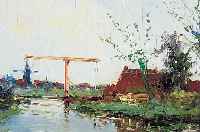 Beck, J.M., 1879 Arnheim-1965, zwei kleine Landschaften, Bäume am Flußufer und Zugbrücke vor Bauernhaus, Öl/Holz, jeweils li. u. sign., ...