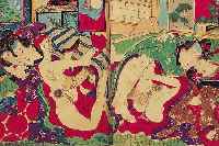 Japanisches Shunga-Buch, um 1840, mit ca. 15 erotischen Farbholzschnitten, ca. 18 x 12 cm