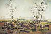 Liptai, A., geb. 1893 Presov/Ungarn, war an- s„ssig in K”ln, Hirte mit Schafherde, ™l/Lwd, li. u. sign. und dat. 33 und bez. K”ln, ca. 96 ...