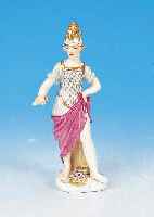 PORZELLANFIGUR, MEISSEN, UM 1760, DARST. DER ATHENE, BUNT BEMALT, GOLDSTAFFAGE, TEILREST., H. CA. 13 CM
