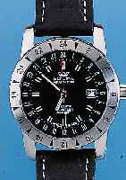 GLYCINE 2-Zeit Armbanduhr Modell Airman 2000, Ref.-Nr. 3764, Schweiz um 1999, Edelst. teilw. pol., beids. Saphirvergl., Boden u. Krone ...