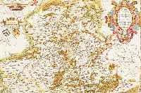 Altkolorierte Kupferstichkarte Hennegau, Jacob Surhonius, bei Hondius, 1579, mit schöner Kartusche re. o. und ausgemalten Wappen, ...