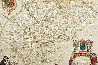 Kolorierte Kupferstichkarte Isle de France, wohl Janssonius, Mitte 17. Jh., Grenzkolorit und drei bunt ausgemalte Kartuschen, Bug- falte, ...