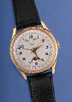 ORFAOR Herrenarmbanduhr Vollkalender, Schweiz um 1997, Metall hartverg., Edelst.- Boden u. Glasrand gedr., aktuelle Remontage m. Venuskal. ...