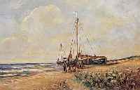 Unbekannter Künstler, Fischer am Strand, Öl/Lwd., unleserlich sign., 50 x 60 cm, Prunk-rahmen