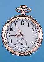 Herrentaschenuhr Modell Lepine, Ref.-Nr. 297379, Schweiz um 1912, Silber, Ränder rot- verg., Emailbl., kl. Sek., rücks. grav. Darst.der ...