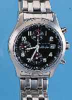 NOVACHRON FLIEGERARMBANDUHR CHRONOGRAPH MODELLAUTOMATIK, SCHWEIZ UM 1998, EDELST., EDELST.-BAND M. SICHERHEITSFALTSCHL. MATT., MINERAL- FLACHGL., ...