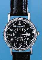 NOVACHRON Fliegerarmbanduhr, Ref.-Nr. 2354, Schweiz um 1999, Edelst. matt., beids. vergl.,gerändelt, schw. Kontrastzifferbl. m. Zentral-sek. u. ...