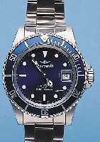 PACARD TAUCHERUHR MODELL DIVER PROFESSIONAL, SCHWEIZ UM 1999, EDELST., TEILW. MATT., EDELST.-BAND M. SICHERHEITSFALTSCHL., ORIG.- ETUI, BODEN ...