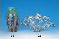 Vase, WMF, Ikora, 40er Jahre, farbloses Glas, grün und braun eingepudert, H. 24 cm