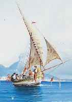 GIANNI, M., ITALIENISCHER KüNSTLER UM 1900, SEGELBOOTE IM GOLF VON NEAPEL, GOUACHE, SIGN., DAT. 1899, IM PP UNTER GLAS GER., 42 X 18 CM, R.