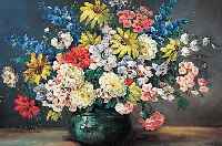 Scholz, Düsseldorfer Künstler Anfang 20. Jh., Hier: Prachtvolles Blumenstilleben in blauer Schale, Öl/Lwd. (min. rest.), sign. u. bez. ...