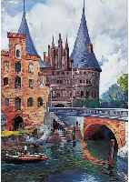 SCHULZE, HANS RUDOLF, * 1870 BERLIN, BERLIN-ER STäDTEMALER- UND LANDSCHAFTSMALER, HIER: DAS HOLSTENTOR IN LüBECK, AQUARELL UND GOUACHE, ...