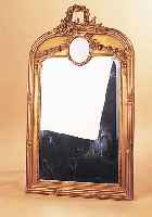 WANDSPIEGEL, FRANKREICH, UM 1870, HOLZ FLORAL GESTUCKT, FACETT. GLASEINSATZ, EINGELEGTES BILD, CA. 129 X 76CM, LEICHT BEST.