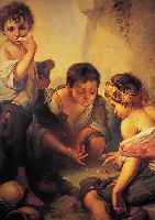 Unbek. Künstler des 19. Jh., qualitätvolle Kopie nach Murillo, Hier: Die Würfelspieler, nach dem Original in der Münchner Pinakothek, ...