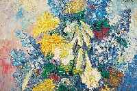 Wahl, Künstler der 2. Hälfte d. 20. Jh., Blumenstilleben, Öl/Lwd., sign., 70 x 60 cm, R.