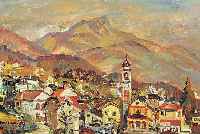 Bowien, Erwin, geb. 1910 Solingen, lebt in Dänemark, Dorf Ossina im Tessin, Öl/Lwd, li. u. sign. und dat. 53, ca. 51 x 61 cm, R.