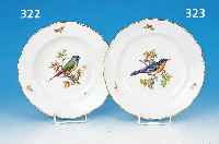 TIEFER TELLER, MEISSEN, UM 1900/10, 1. WAHL,PORZELLAN, VOGELDEKOR MIT DREI INSEKTEN, GOLDRAND, D. 24 CM