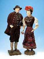 PUPPENPAAR, SCHWARZWALD, UM 1900, MISCHMASSE, ALTERSBEDINGT BESCHäDIGT, H.56 CM