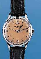 LE COULTRE Herrenarmbanduhr, Ref.-Nr. 609755Schweiz um 1955, Edelst., Boden geschr., bei Fertigst. wassergesch., Orig.-Blatt m. Gang- reserveanz. ...