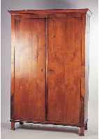 Biedermeierschrank, um 1820-30, Nußbaumfurnier, z.T. gespiegelt, altersbed. beschädigt, rest.bedürftig, schöne klass. Form, ...
