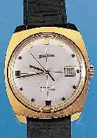 BULOVA Herrenarmbanduhr, Ref.-Nr. 1-444027, Schweiz um 1968, Metall hartverg., Edelst.- Boden geschr., Automatik m. Zentralsek. u. Datum, 23 ...