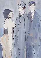 SCHNEUER, DAVID, 1905-1988, DREI PERSONEN, GOUACHE AUF MALKARTON, RE. O. SIGN. UND DAT. 84, CA. 29,5 X 20,5 CM