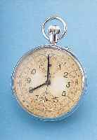LEMANIA TASCHENCHRONOGRAPH LEPINE, SCHWEIZ UM 1948, METALL VERCHR., FüR DIE TSCHECH. ARMEE, SO GRAV. AUF GEH.-BODEN, SCHNELLSCHW., BLATT ...