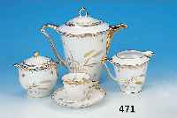 KAFFEESERVICE, FRANKREICH, LIMOGES, POR- ZELLAN, BUNT LITHOGRAPHIERT MIT ÄHREN, REICHERGOLDDEKOR AM RAND, BESTEHEND AUS KANNE H. CA. 21 CM, ...