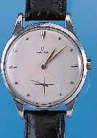 OMEGA Herrenarmbanduhr, Ref.-Nr. 2609/13, Schweiz um 1946, Edelst., Boden u. Glasr. ge- dr., Blatt rest., 15 St., Handaufzug Kal. 30T2Schr.-Unr., ...