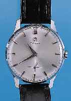 OMEGA Herrenarmbanduhr, Ref.-Nr. 2271-4, Schweiz um 1951, Metall verchr., Edelst.-Bodengedr., Blatt rest., Werk verg., Kal. 265, 15 St., ...