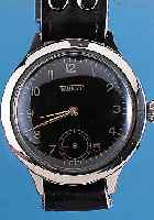 Pilotenuhr aus Taschenuhr bezeichnet WATCH, Werk um 1895, Geh.-Einbau um 1945, Metall verchr., Boden u. Glasr. gedr., Pilotenband neu, ...