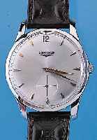 LONGINES Herrenarmbanduhr Ref.-Nr. 7164/1- 646, Schweiz um 1956, Edelst., Boden u. Glasr.gedr., Blatt rest., kl. Sek. teilvert., 17 St.Handaufzug, ...