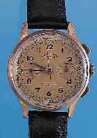 TELDA ARMBANDCHRONOGRAPH, SCHWEIZ UM 1948, METALL VERG. (BER.), EDELST.-BODEN U. GLASR. GEDR., VERG. BLATT, 30-MIN.-STOPPZäHLER, ...