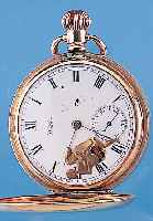 WALTHAM Savonettetaschenuhr, Zifferbl. m. bewegl. erotischer Szene später, Metall verg.,Werk verg., 7 St., Komp.-Unr., gebl. Breg.- Spir., D. ...