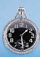 WALTHAM B-Taschenuhr Modell Premier, Ref.- Nr. 431855, USA um 1940, Metall verchr., Boden u. Glasr. verschr., schw. Kontrast-Email-zifferbl., ...