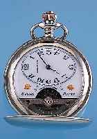 HEBDOMAS Herrentaschenuhr 8-Tage Werk, Schweiz um 1920, Nickel, Savonetteausführung, Emailbl. fein haarr., sign., Goldpiquearbeit, Schwungber. ...