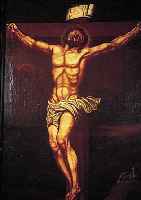 Unbekannter Maler, sddeutsch, um 1720-30, Der gekreuzigte Christus, ™l/Lwd, alters- bedingt stark krakeliert, ca. 110 x 62 cm, R.