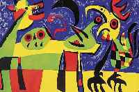 MIRO, JOAN, COQS ET CHIENS, FARBLITHOGRAPHIEDOPPELBLATT MIT BUGFALTE AUS DERRIERE LE MIROIR VON 1957, CA. 35,5 X 53 CM, U.GL.