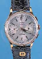 CAUNY ARMBANDCHRONOGRAPH PRIMA, REF.-NR. 106SCHWEIZ UM 1949, RG 750/000, BODEN U. GLASR. GEDR., METALLCUVETTE WURDE ENTNOMMEN, ...