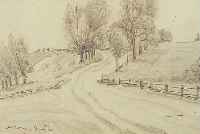 Dill, Otto, Baumbestandendener Weg, Blei- stiftzeichnung, li. u. handsign., ca. 19 x 28 cm, PP, u.Gl., R.