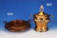 BOWLEGEFäß, DETSCH, WMF, DATIERT 1904, MESSING MIT RESTEN ALTER VERSILBERUNG, WEIN- LAUBDEKOR, WIDMUNGSINSCHRIFT, ORIG. GLASEIN- SATZ, H. ...