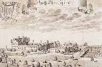 Konvolut von 7 Blatt mit Kupferstichen von Wening, ca. 1720, um Landsberg, 1.) Kupfer- stich von Wening, ca. l720, Schloß Ober Iglingb. ...