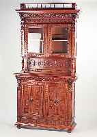 Aufsatzbuffet, Flandern, um 1890, Eiche massiv, reich geschnitzt, kassettiert, Oberteil mit facettierten Glasscheiben, ...