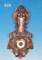 BAROMETER, DEUTSCH, UM 1920, NUßBAUMRAHMEN GESCHNITZT, MIT THERMOMETER, H. 61 XM